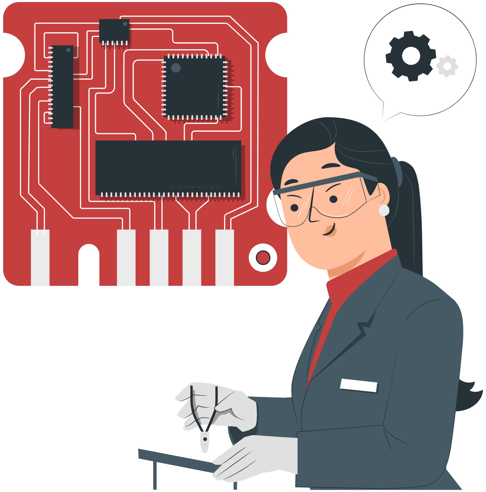 Illustration of woman fixing printer